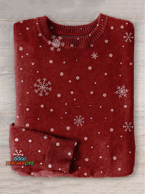 Christmas red snowflakes Print Knit Pullover Sweater