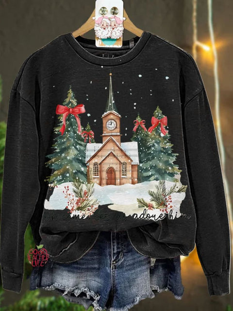 Christmas Oh Come Let Us Adore Him Jesus  Casual  Sweatshirt