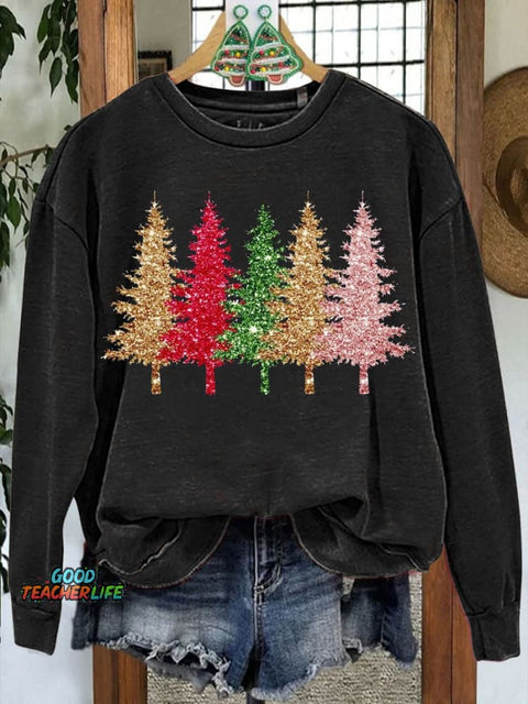 Christmas tree colorful sparkle glitter Casual  Sweatshirt