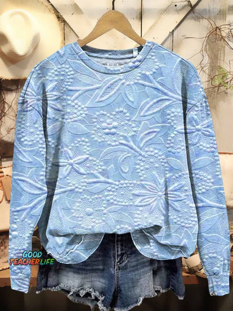 Women's Floral Texture Art Pattern Print Casual Sweatshirt