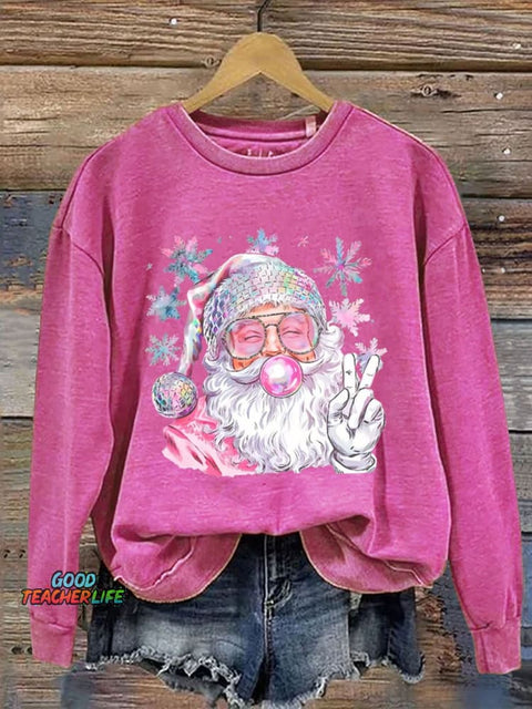 Retro Peace Bubble Blowing Santa Casual  Sweatshirt