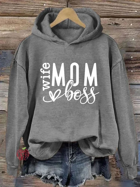 Mom Wife Boss  Casual Hoodie Sweatshirt