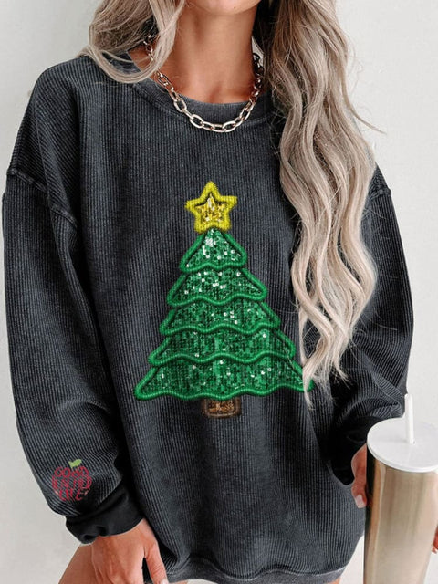 Women's Glitter Christmas Tree Casual Print Shirt