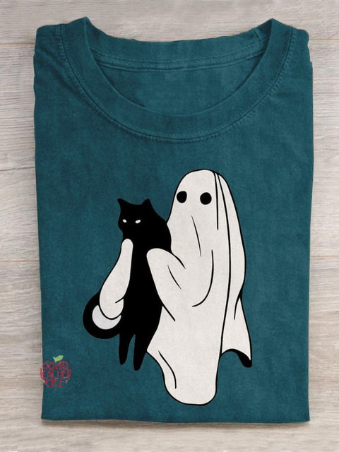 Ghost Black Cat Halloween Creative Design T-shirt