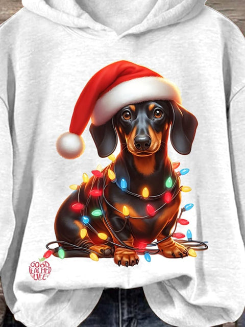 Christmas Dachshund Print Casual Sweatshirt