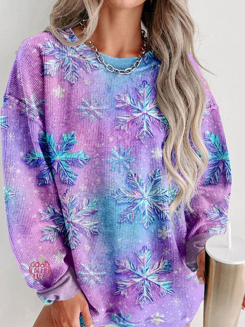 Women's Christmas Iridescent Snowflakes Casual Print Shirt