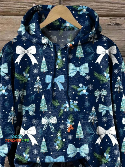 Lovely Christmas And Ribbon Pattern Printed Casual Sweatshirt