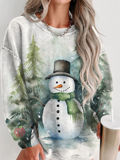 Christmas Forest Snowman Print Women's Casual Sweatshirt