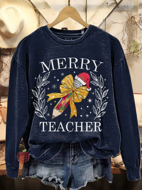 Christmas Pencil Merry Teacher Casual Sweatshirt