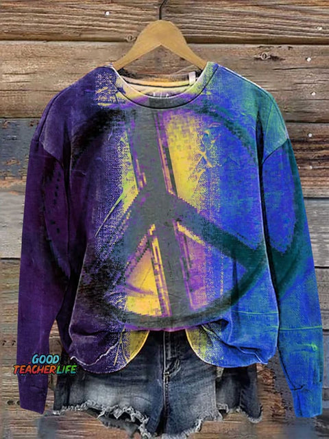 Retro Hippie Peace Sign Love and Peace Casual Sweatshirt