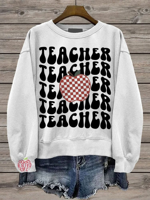 Teachers Retro Apple Casual Print Sweatshirt