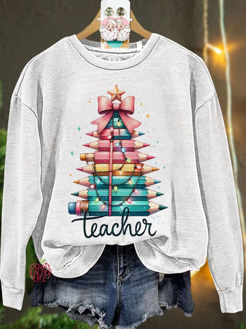 Christmas Pencil Tree Teacher Casual Sweatshirt