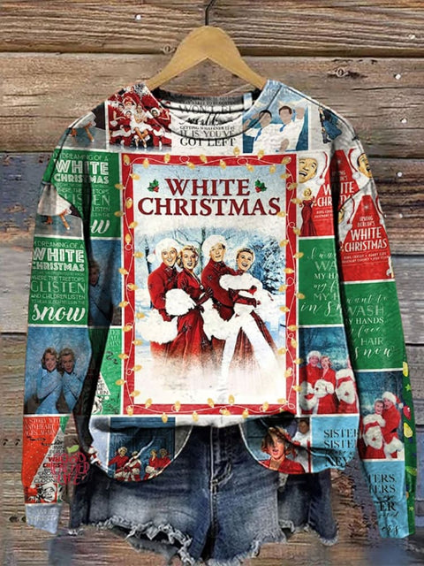 White Xmas 1954 Retro Christmas Print Casual  Sweatshirt