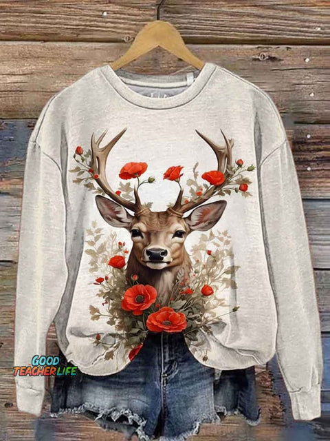 Women's Crew Neck Christmas Elk Printed Casual Sweatshirt