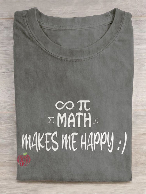 Math Makes Me Happy Casual Print T-shirt