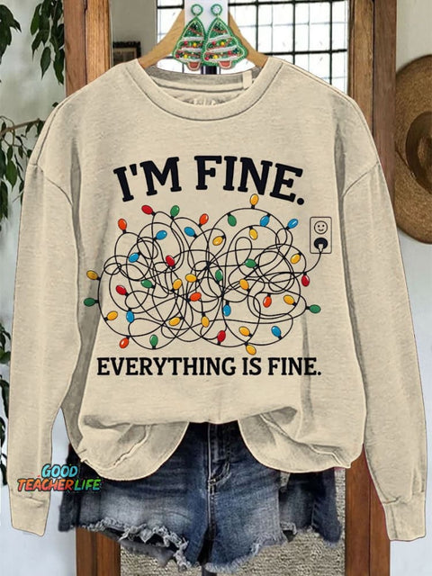 Merry Christmas I'm Fine Christmas Lights Casual Print Sweatshirt