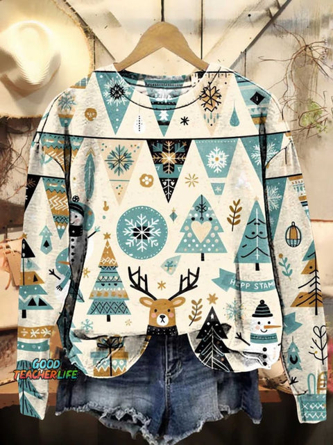 Christmas Tree Elk Snowflake Flag Casual Sweatshirt