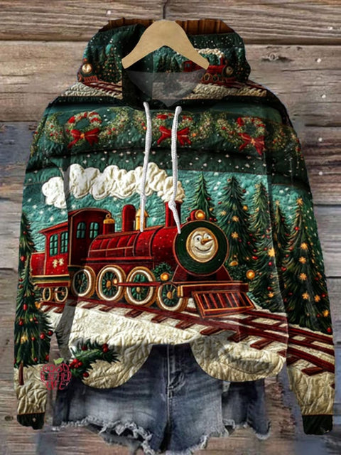 Christmas  Train Print Casual Hoodie Sweatshirt