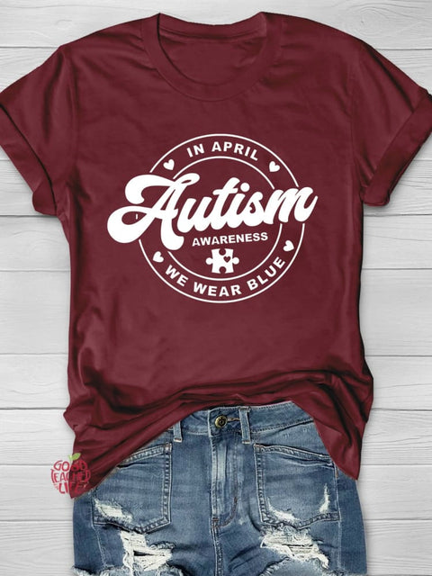 Wear Blue for Autism Awareness Printing T-shirt