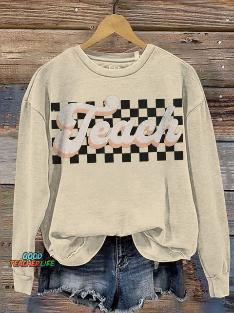 Teacher Checkered Back to School Casual  Sweatshirt