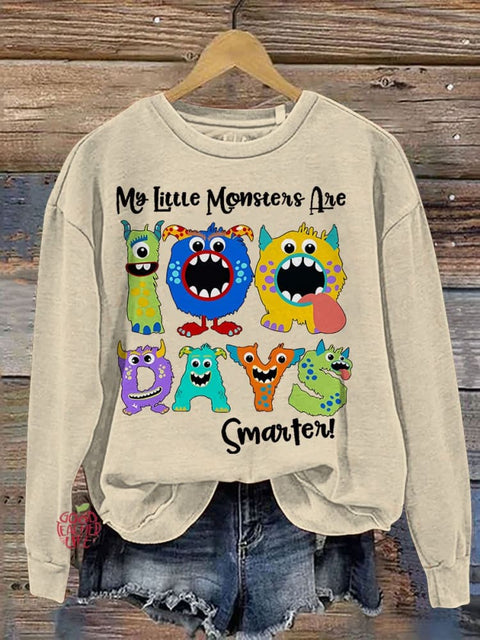 My Little Monsters 100 Days Smarter Teacher Casual Print Sweatshirt