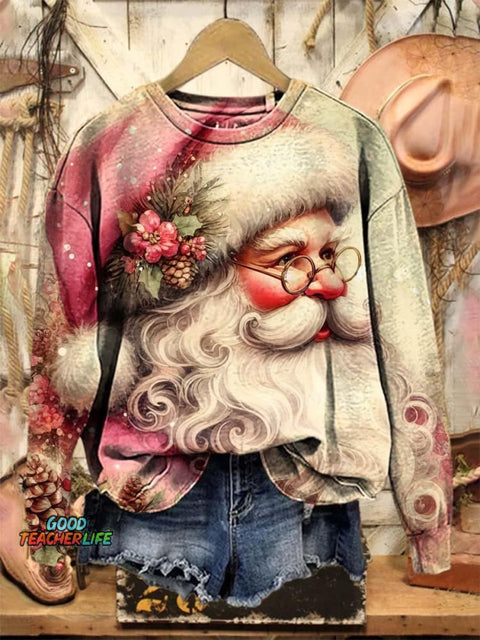 Lovely Christmas Santa Art Print Casual Sweatshirt