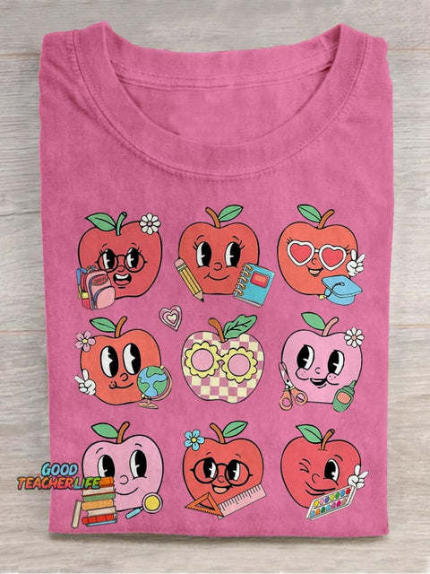 Teacher Squad Teach With Love Apple Casual Print T-shirt