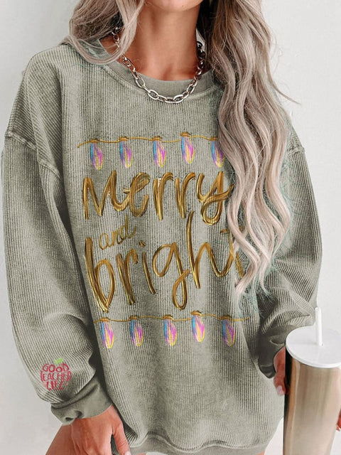 Women's Merry and Bright Gold and Lights Casual Print Sweatshirt