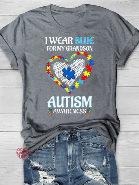 Wear Blue Autism Awareness Word Printing T-shirt