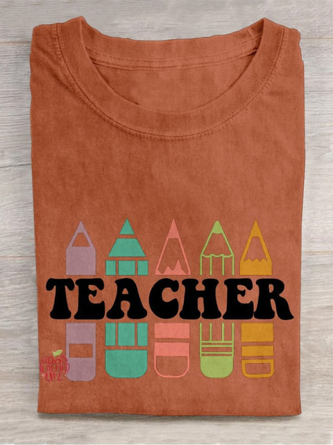 Teacher Casual Print T-shirt