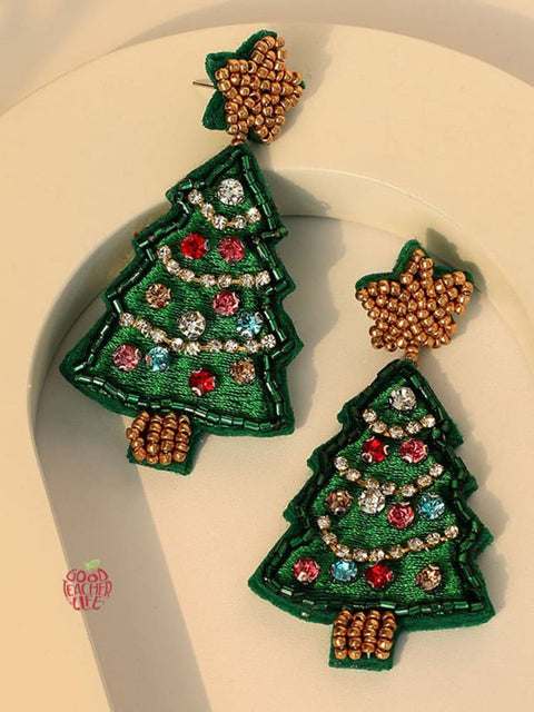 Women's Handmade Beaded Christmas Tree Earrings