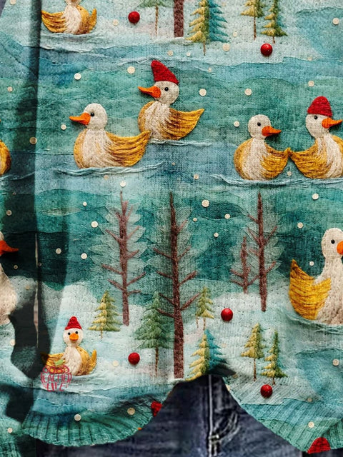 Christmas Gift Christmas Duck Art Print Knit Pullover Sweater