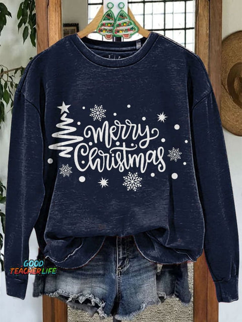 Merry Christmas Tree Christmas Casual Print Sweatshirt