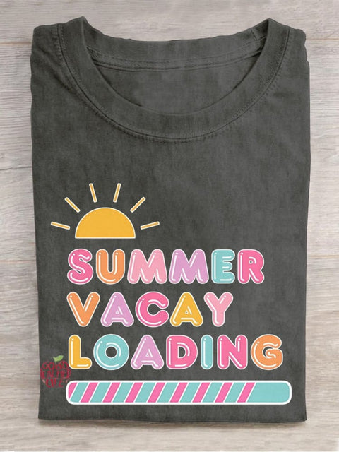 Summer Vacay Loading Casual Print T-shirt