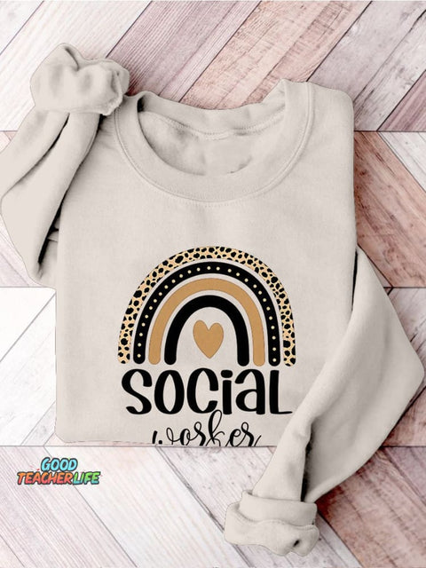 Social Worker Gift For Social Worker Rainbow Social Work Print Casual Sweatshirt