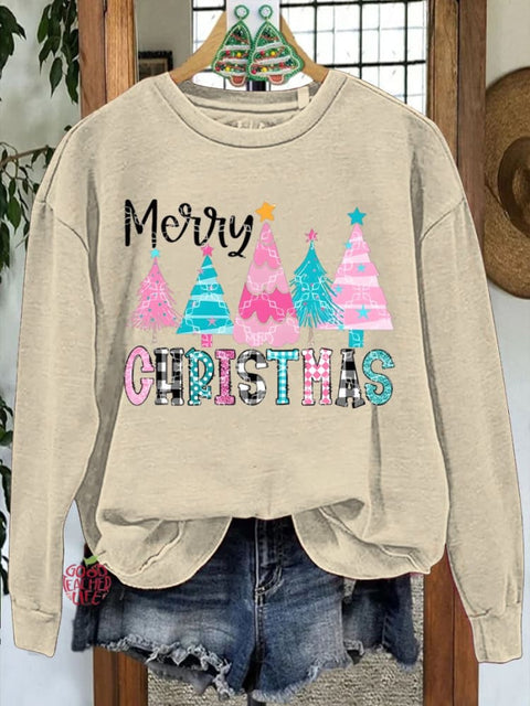 Colorful Christmas Tree Print Casual Sweatshirt