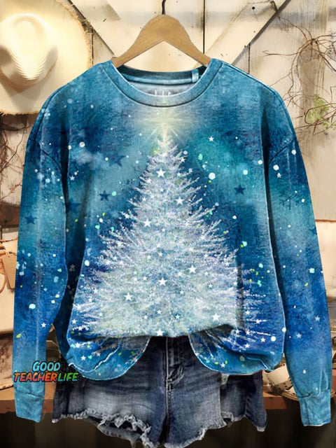 Glowing Snow Christmas Tree Art Print Casual Sweatshirt