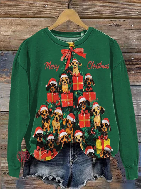 Christmas Dachshund Art Print Casual Sweatshirt