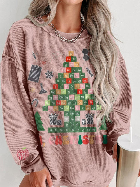 Christmas Oh Chemistree Funny Science Women's  Casual Print Corduroy Sweatshirt