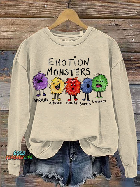 Funny Emotion Monsters Casual Print Sweatshirt