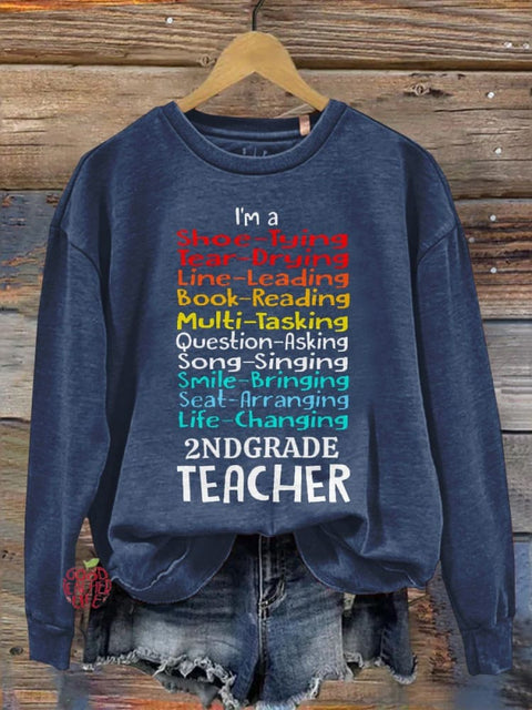 Second Grade Teacher Print Casual Long Sleeve Sweatshirt