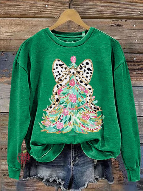 Coquette Colorful Glitter Christmas Tree Casual Print Sweatshirt