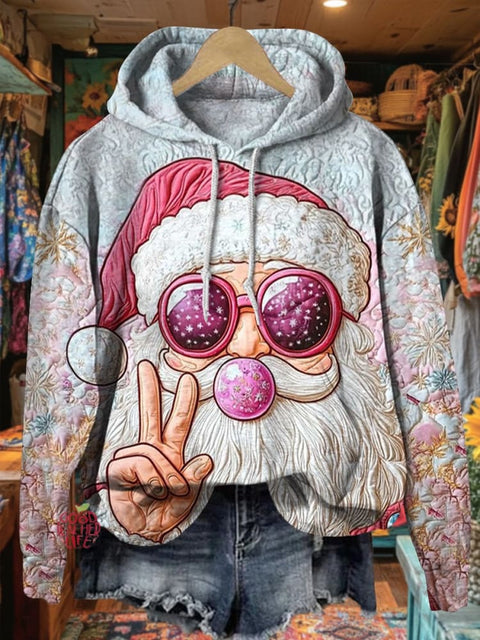 Women's Peaceful Santa Textured Print Casual Hoodie Sweatshirt