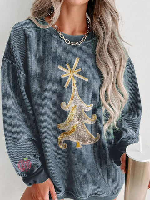 Women's Glitter Christmas Tree Casual Print Shirt