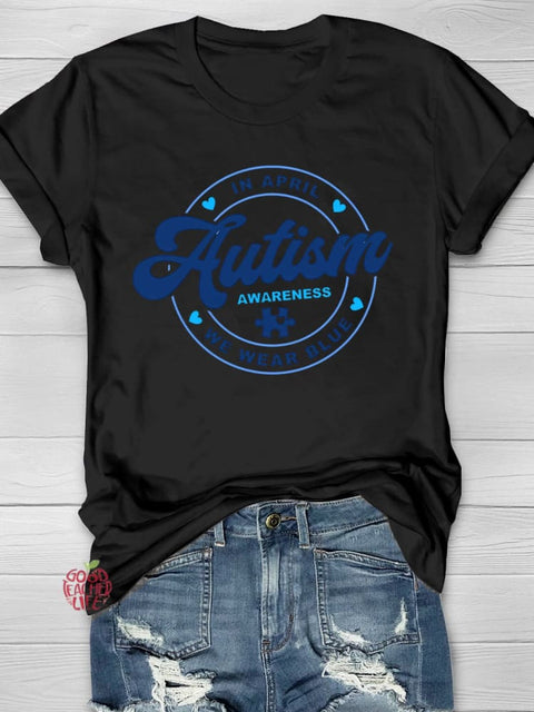 Wear Blue for Autism Awareness Printing T-shirt