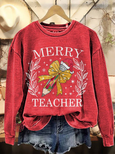 Christmas Pencil Merry Teacher Casual Sweatshirt