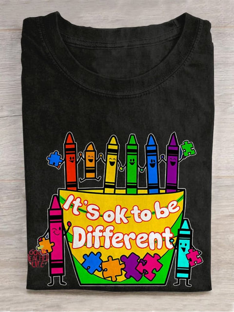 It's Ok To Be Different We're All Different Teacher Casual Print T-shirt