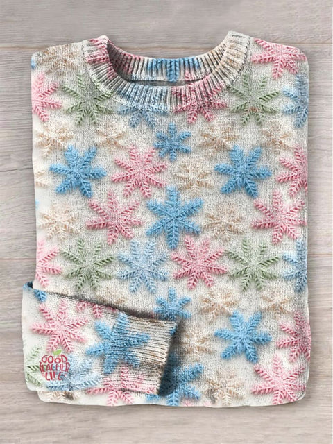 Christmas Snowflake Winter Print Knit Pullover Sweater