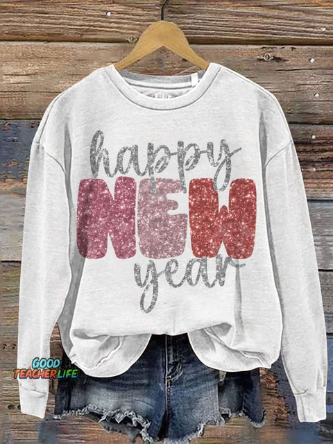 Happy New Year Casual Print Sweatshirt