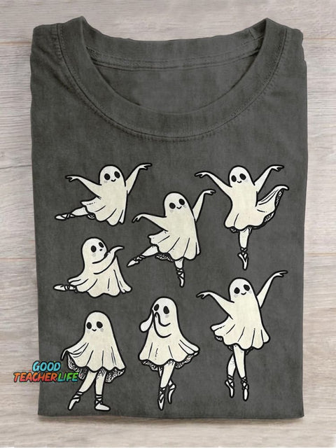 Ballet Ghost Ballet Dancer Spooky Dance Teacher Halloween Casual Print T-shirt